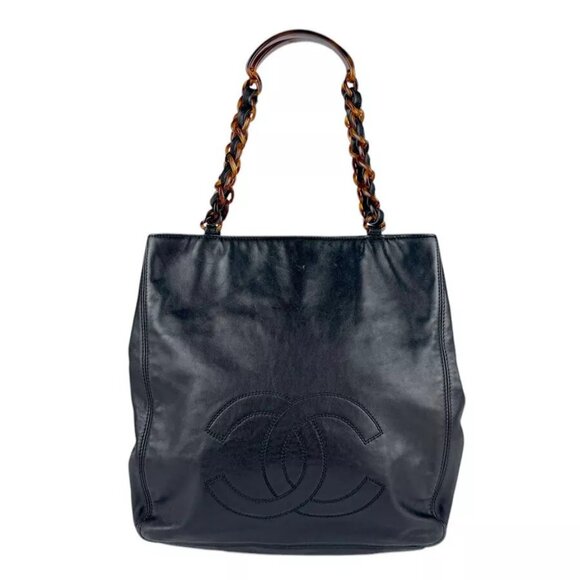 Auth CHANEL Shoulder Bag Black/Brown Leather/Plastic - Picture 1 of 16